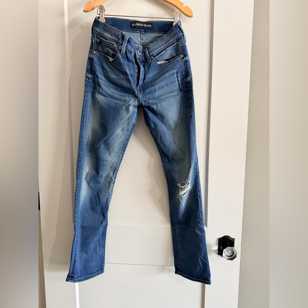 Express Men's Distressed Blue Skinny Jeans